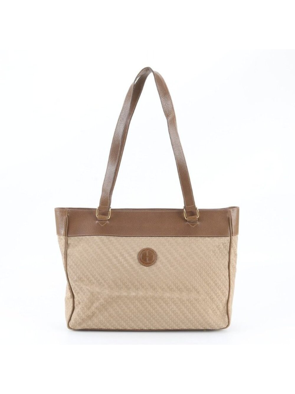 Gucci Leather Canvas Tote Bag Shoulder Hand Brown